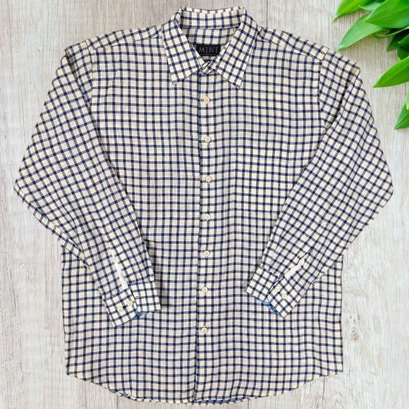 Anthropologie Mine Mens Shirt Sz XL Linen Contrasting Sleeves Minimalist Resort - Picture 1 of 9